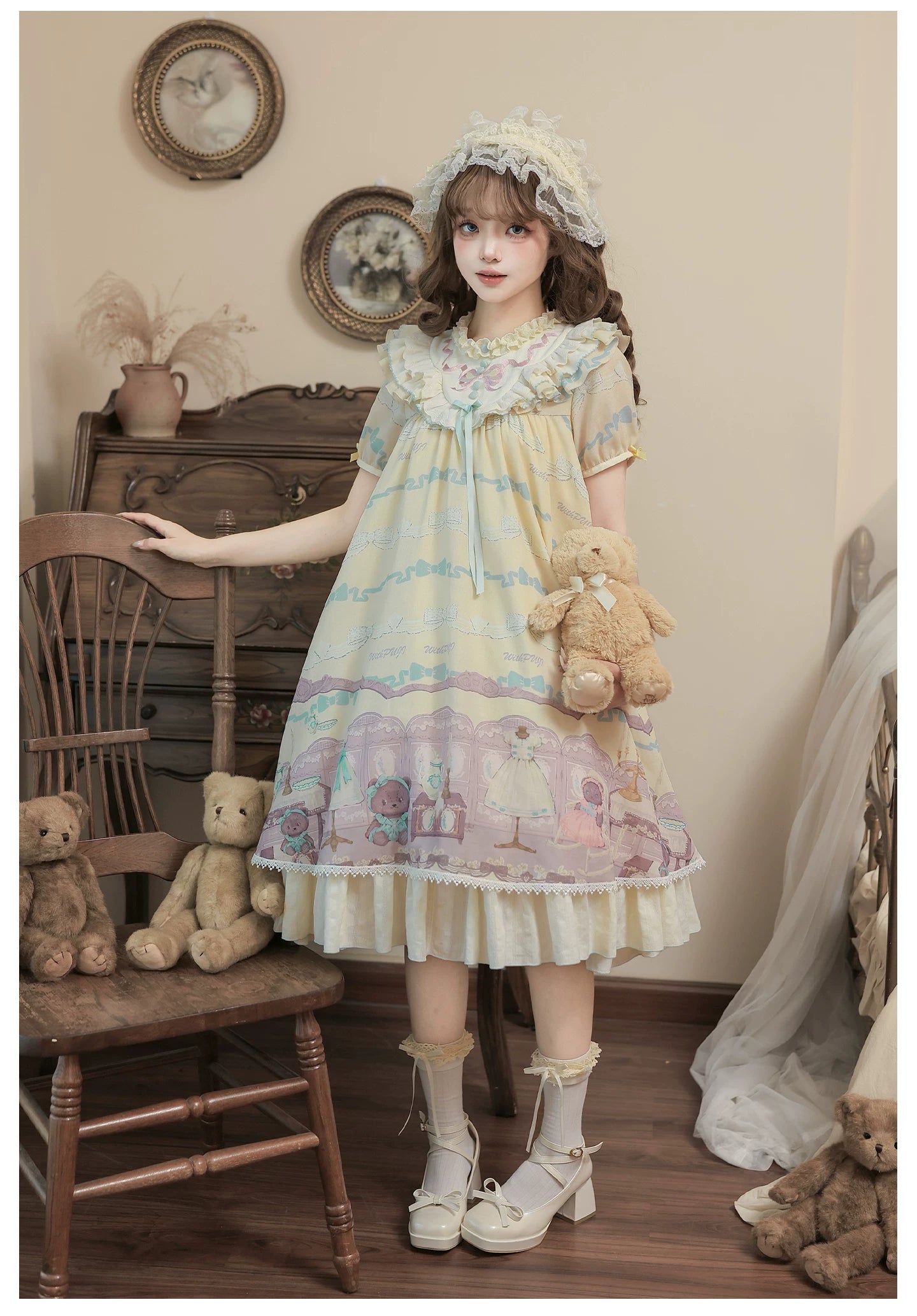 Brown Dollhouse SP - Kawaii Lolita Dollhouse Printed OP Dress with Embroidery 45551:855798