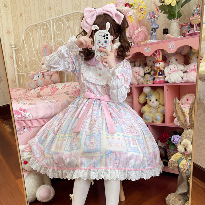 (BFM)Hanguliang~Sweet Bunny Bear~Sweet Lolita Dress Long Sleeve Winter Lolita OP M Yellow OP 