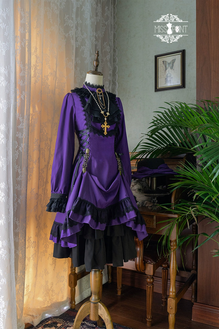 Miss Point~Perintz Manor~Gothic Lolita OP Long Sleeve Retro Lolita Dress 39904:642946