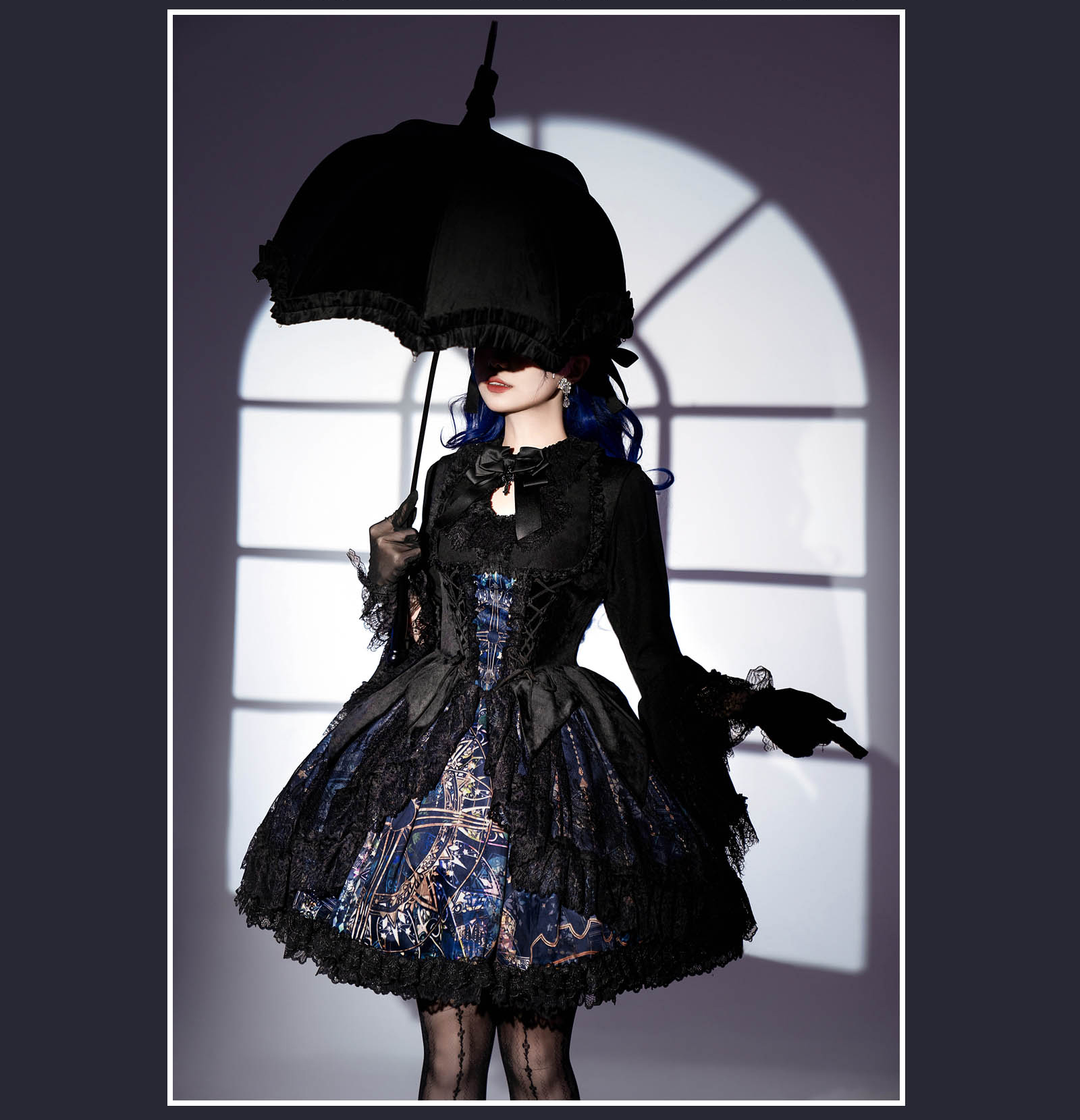 SUSIN~Night Traveler~Classic and Elegant Gothic Dress with Colorful Window Prints   