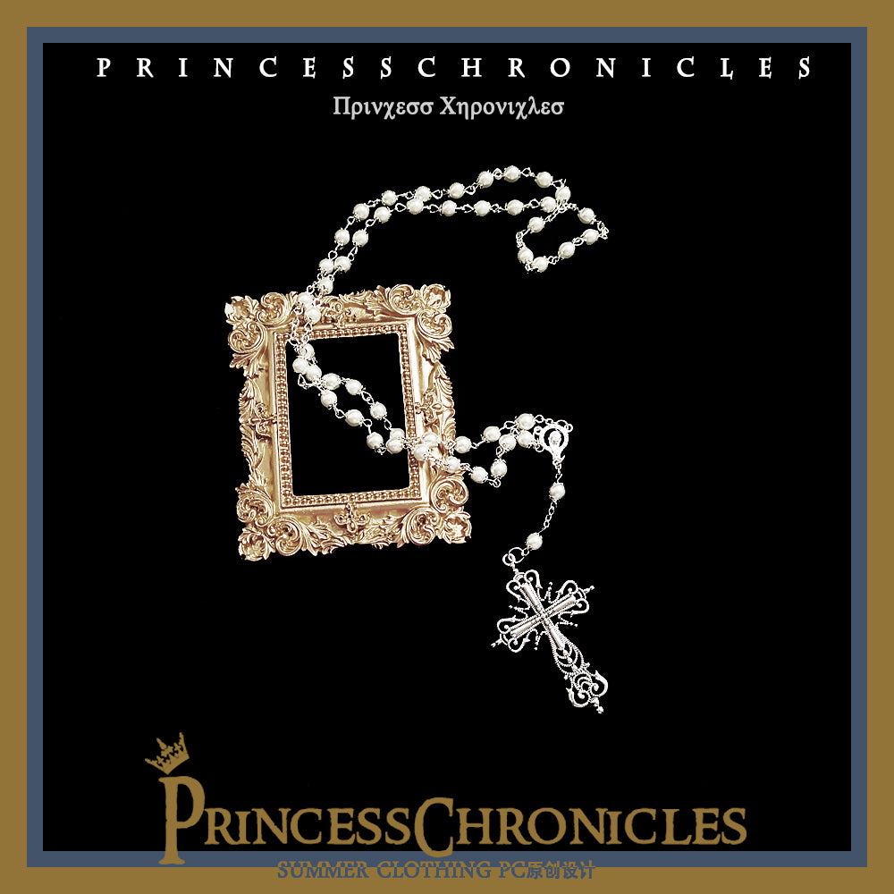 Princess Chronicles - Gothic Lolita Cross Shaped Pearl Necklace