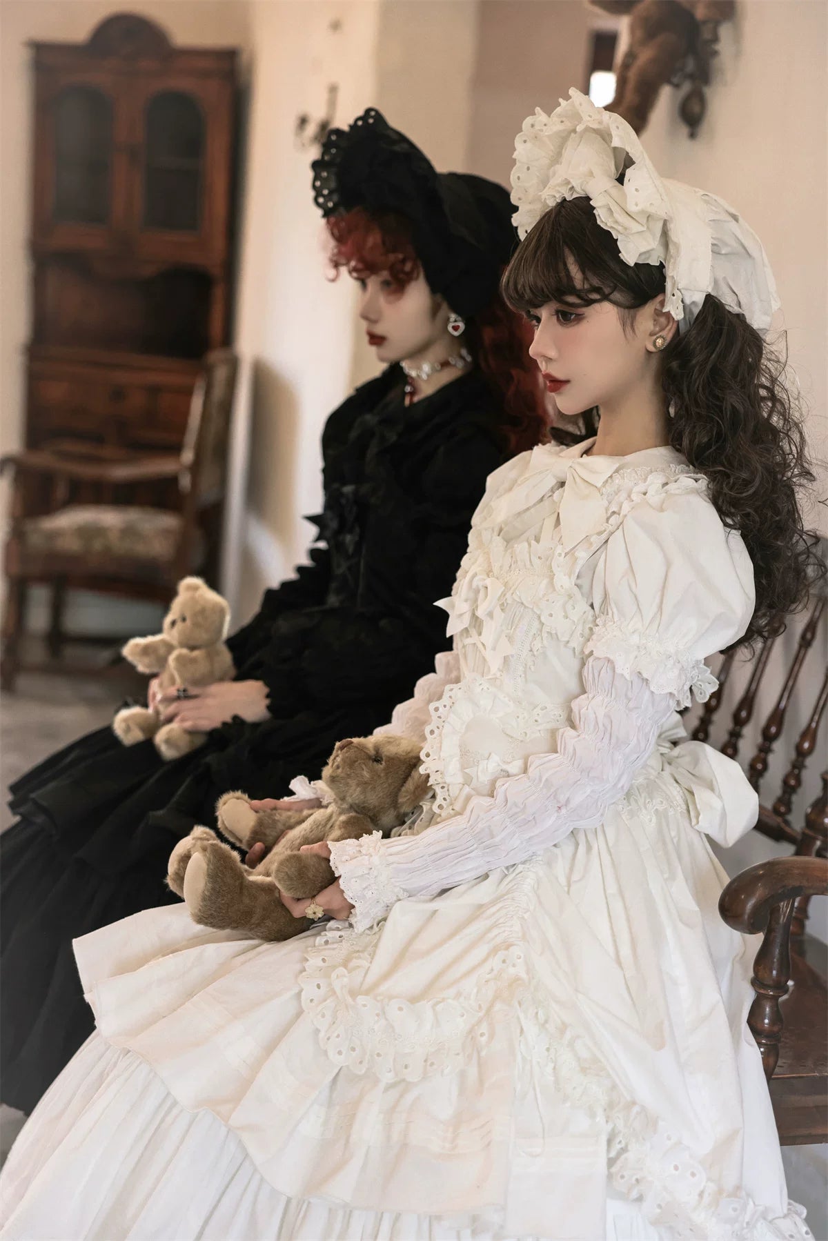 Cotton Gothic Lolita Long JSK, Drawn-up Hem