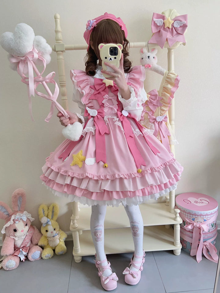 Sugar Girl~Little Star Wing~Sweet Lolita JSK Summer Lolita Dress S pink jsk+backing bow 