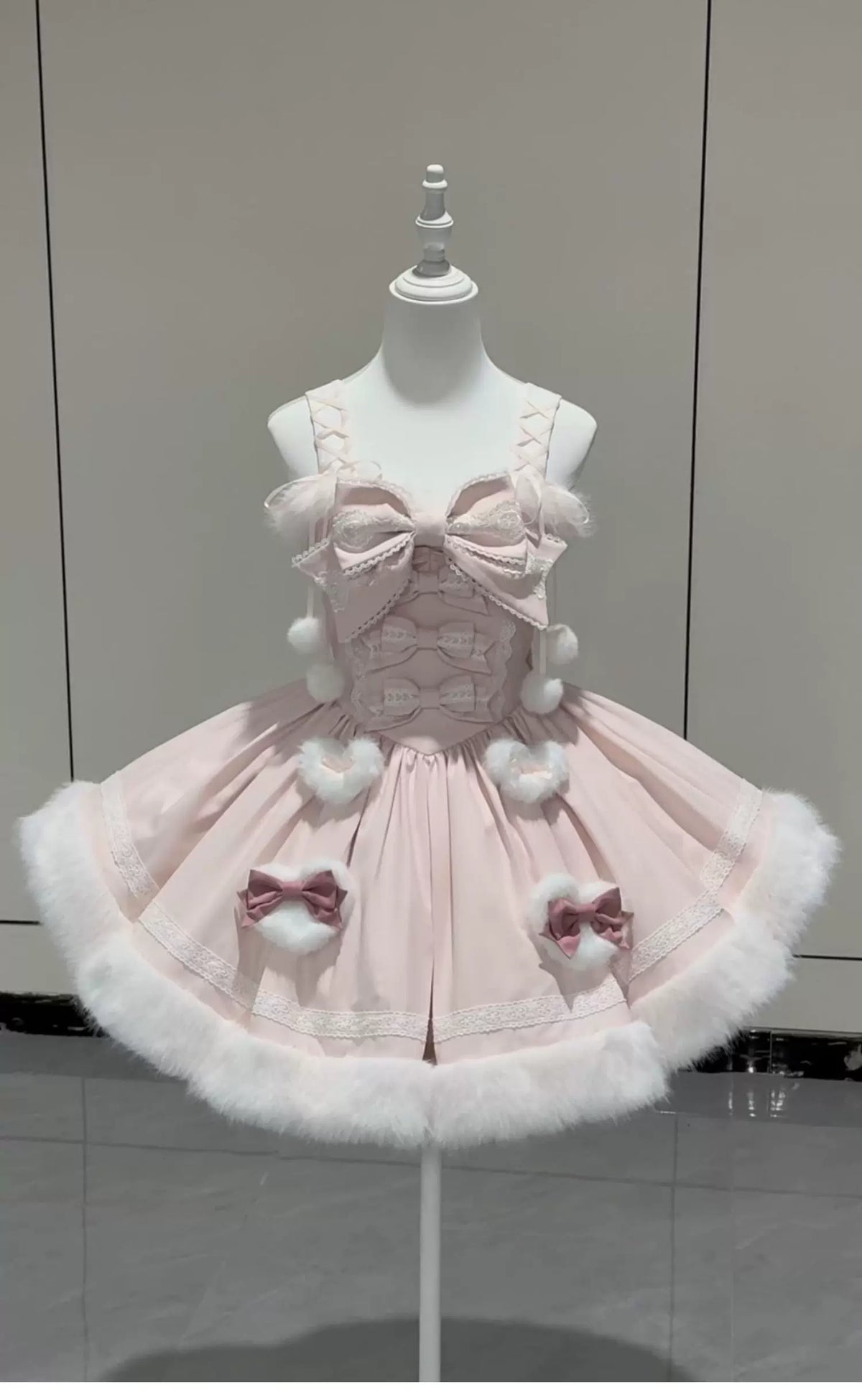 Sweet Dream Bunny - Sweet Lolita Cape & JSK Dress Set, Faux Fur Bunny Ear (2XL L M S XL) 46120:875847