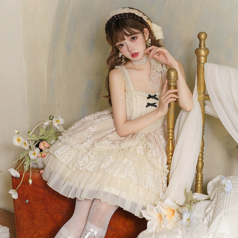 With PUJI~Music Box~Classic Lolita JSK Suit Ballet Cake Skrit   