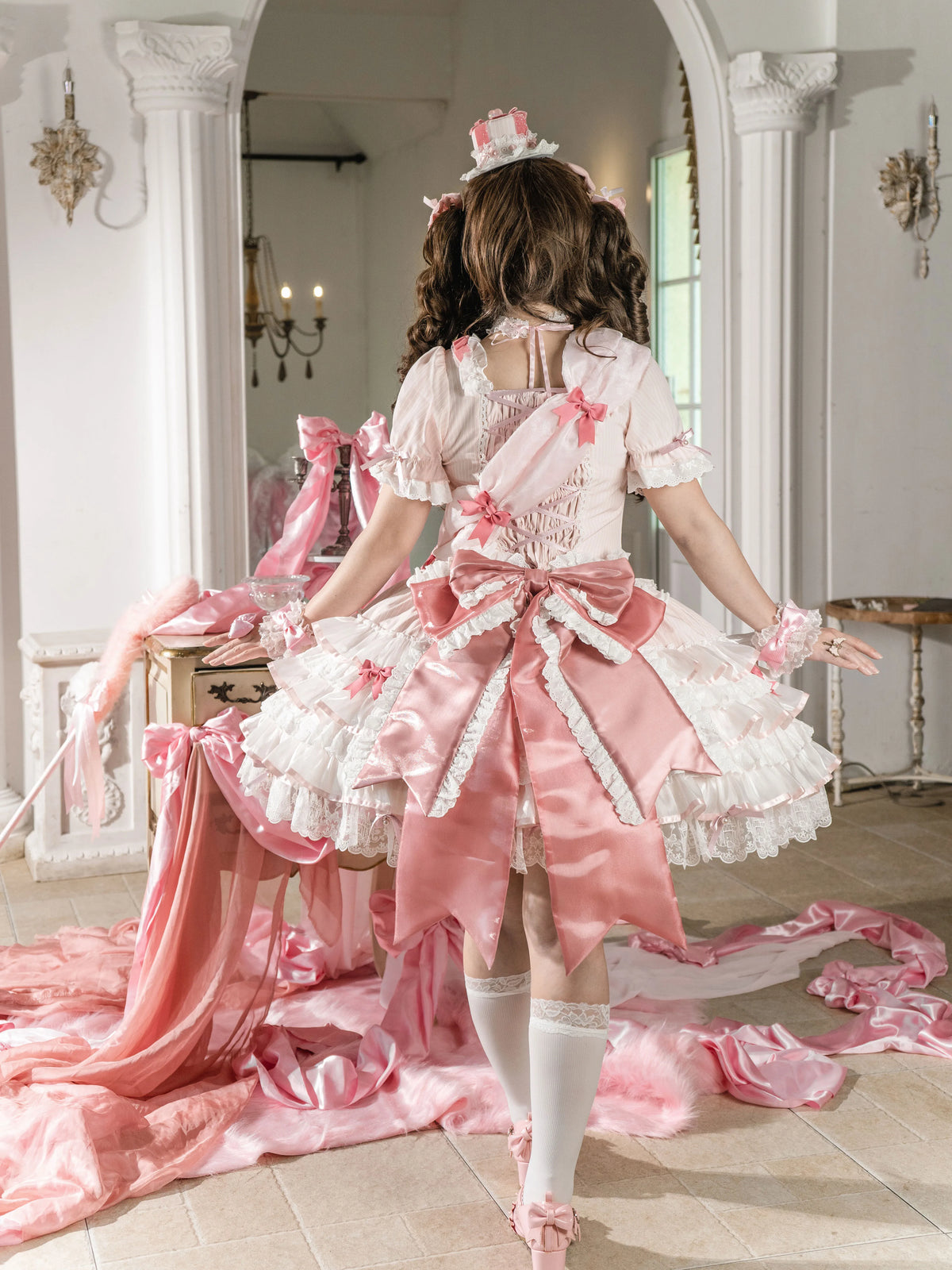 Sparkle Annie - Plus Size Sweet Lolita Top & SK Set, Cream Pink Pinstripe 45943:869217