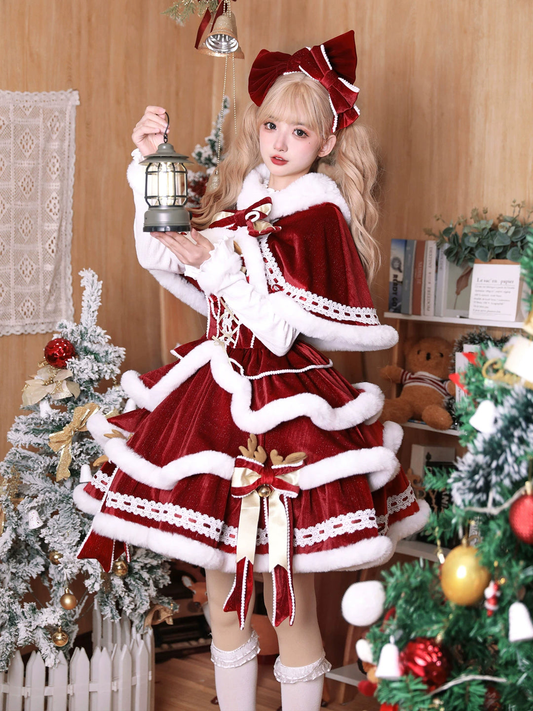 Matutu~Sweet Lolita JSK Suit Christmas Lolita Cape and Dress   