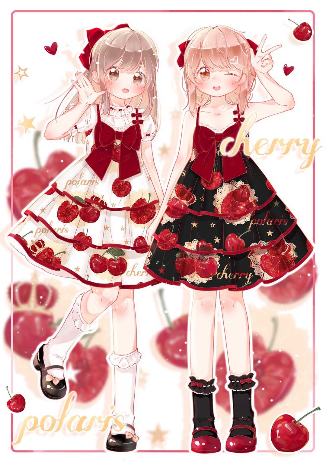 Polaris Lolita~Cherry Crown~Sweet Lolita JSK Three-tiered Skirt Dress