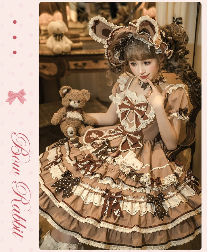 Mademoiselle Pearl~Bow Rabbit~IP Collab Sweet Lolita OP in Multiple Styles 43054:763746