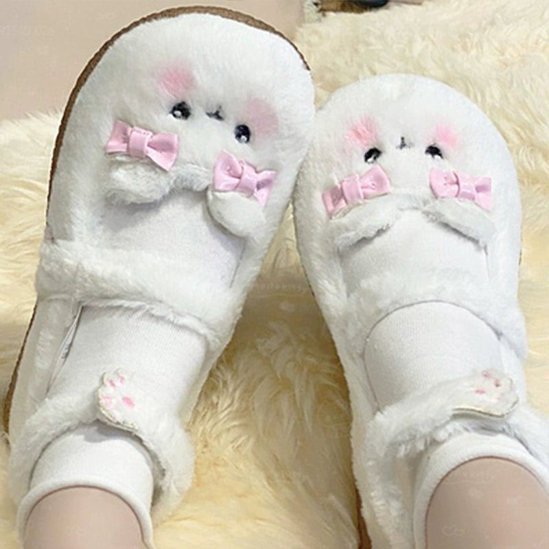 Fairy Godmother - Cute Plush Warm Round Toe Lolita Soft Sole Shoes 34 Lamb wool in off-white with fur lining