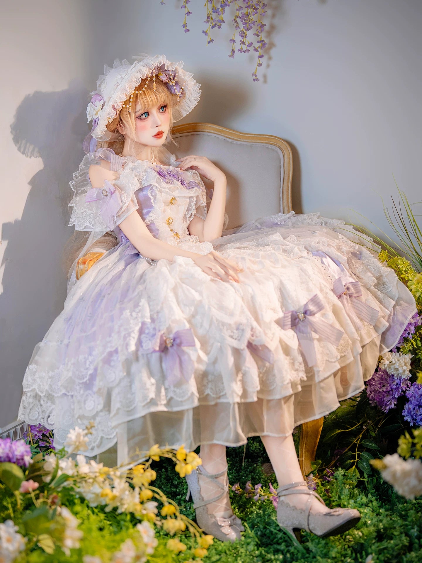 Liuli Phantom - Plus Size Classic Bridal Lolita JSK Dress, Layered Lace Hem 45741:860510