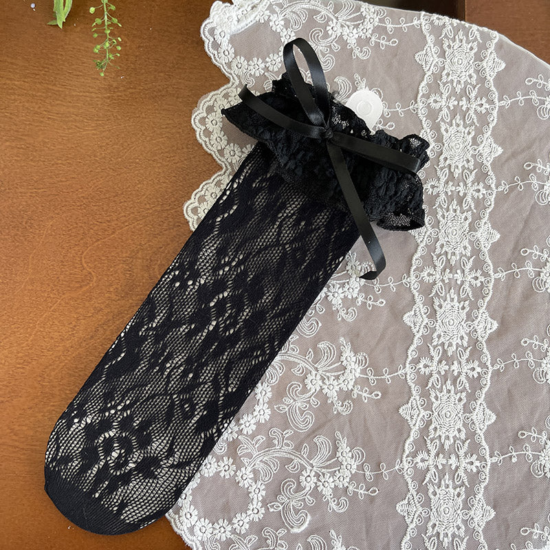 WAGUIR - French Style Lolita Socks Mid-calf Lace Socks Black F