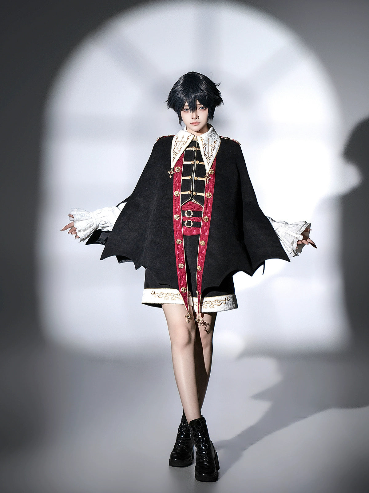 Your Princess - Vampire Youth - Ouji Lolita Bat Shaped Cape Set, Gold Embroidery & Red Accents 44054:795360