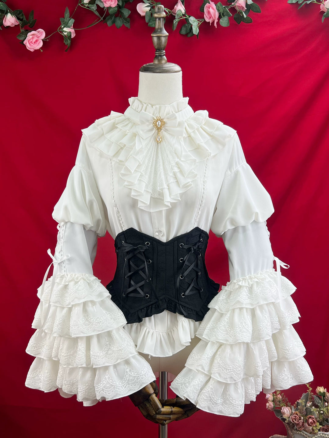 DMFS Lolita~Good and Evil Angel~Gothic Lolita SK Set Retro Princess Sleeve Blouse