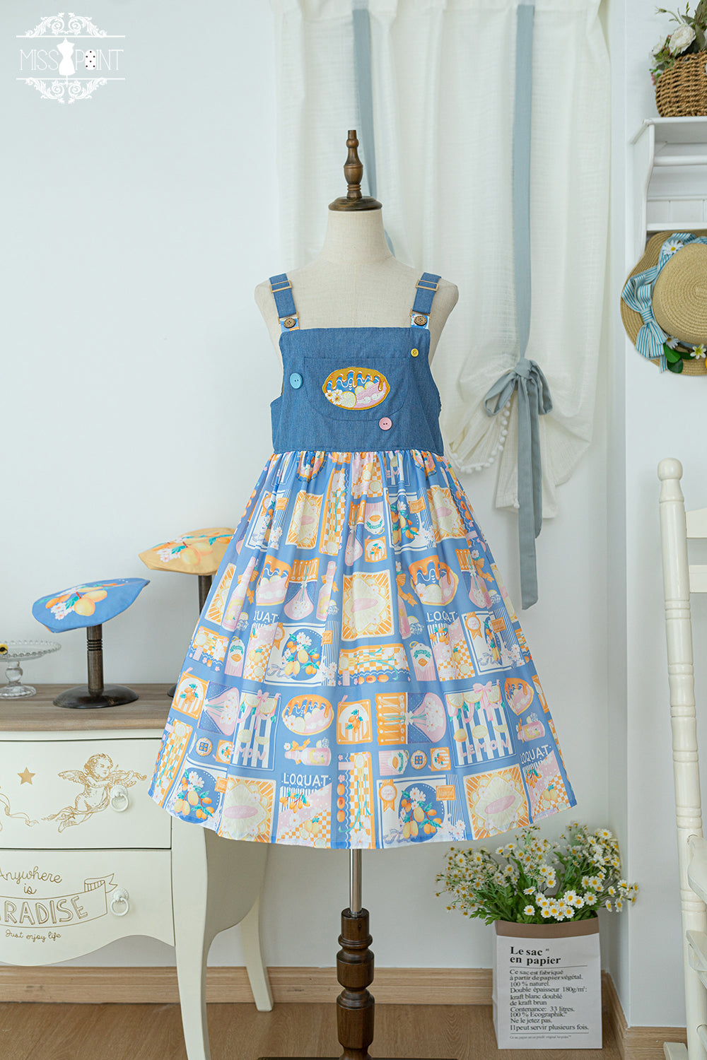 Miss Point~Daisy Lemon~Kawaii Lolita Lemon Print JSK Customized S blue 