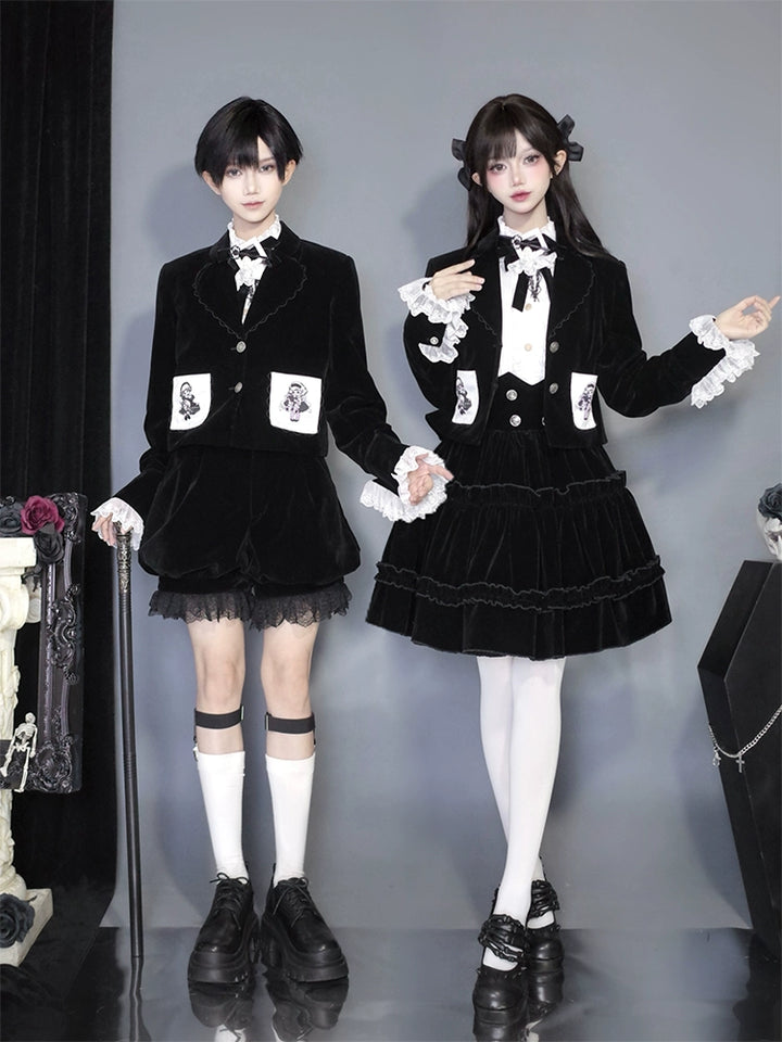 CastleToo~Erosion Heart F-Type~Ouji Lolita Suit Black Velvet Shorts and Skirt 40628:669576