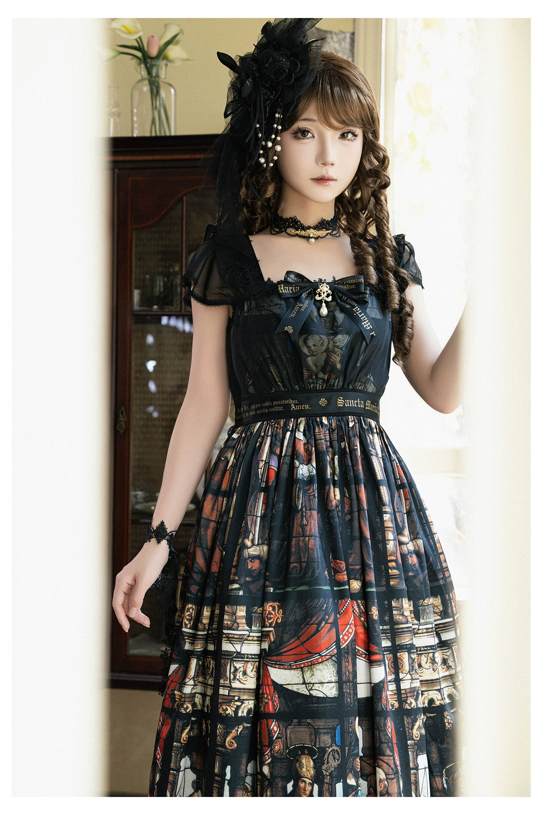 GOTHIC LOLITA~Rosary in the illusional library~Gothic Lolita Print JSK Dress