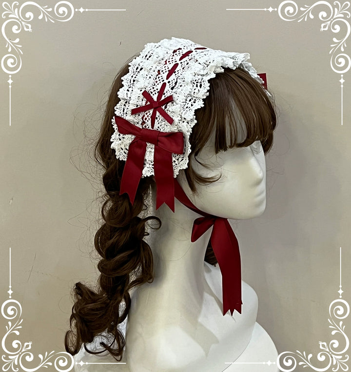 (BFM)Little Bear~Laura's Doll~Sweet Lolita Bloomer Bonnet Headband Hair Clip Red Plaid Headband Free size 
