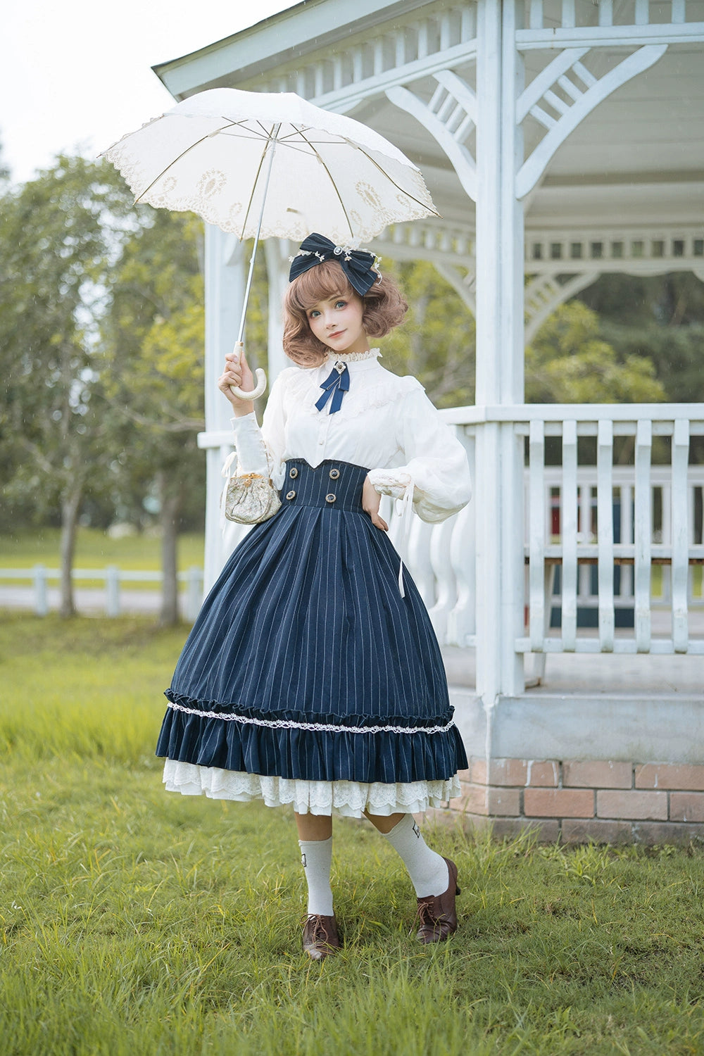 Miss Point~Rose Doll~Elegant Lolita Striped Fishbone Skirt 32524:385332