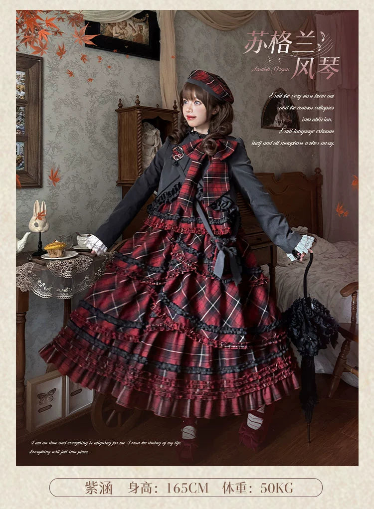 Honey Machine - Scotch Accordion - A-Line Plaid Daily Lolita JSK, Short Coat 44302:803324