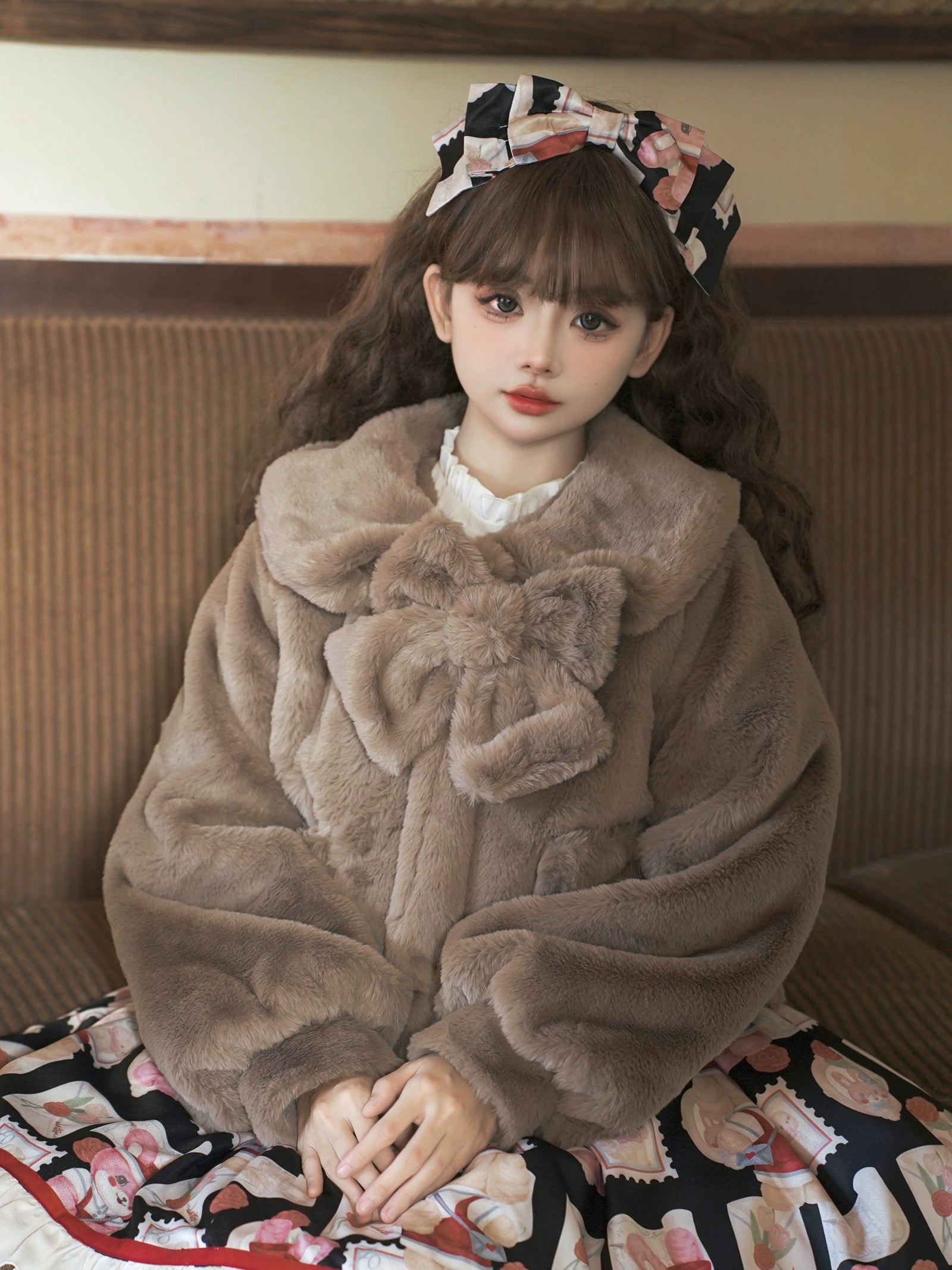 Eieyomi - Daily Lolita Coat Imitation Rabbit Hair Short Winter Coat S Mocha