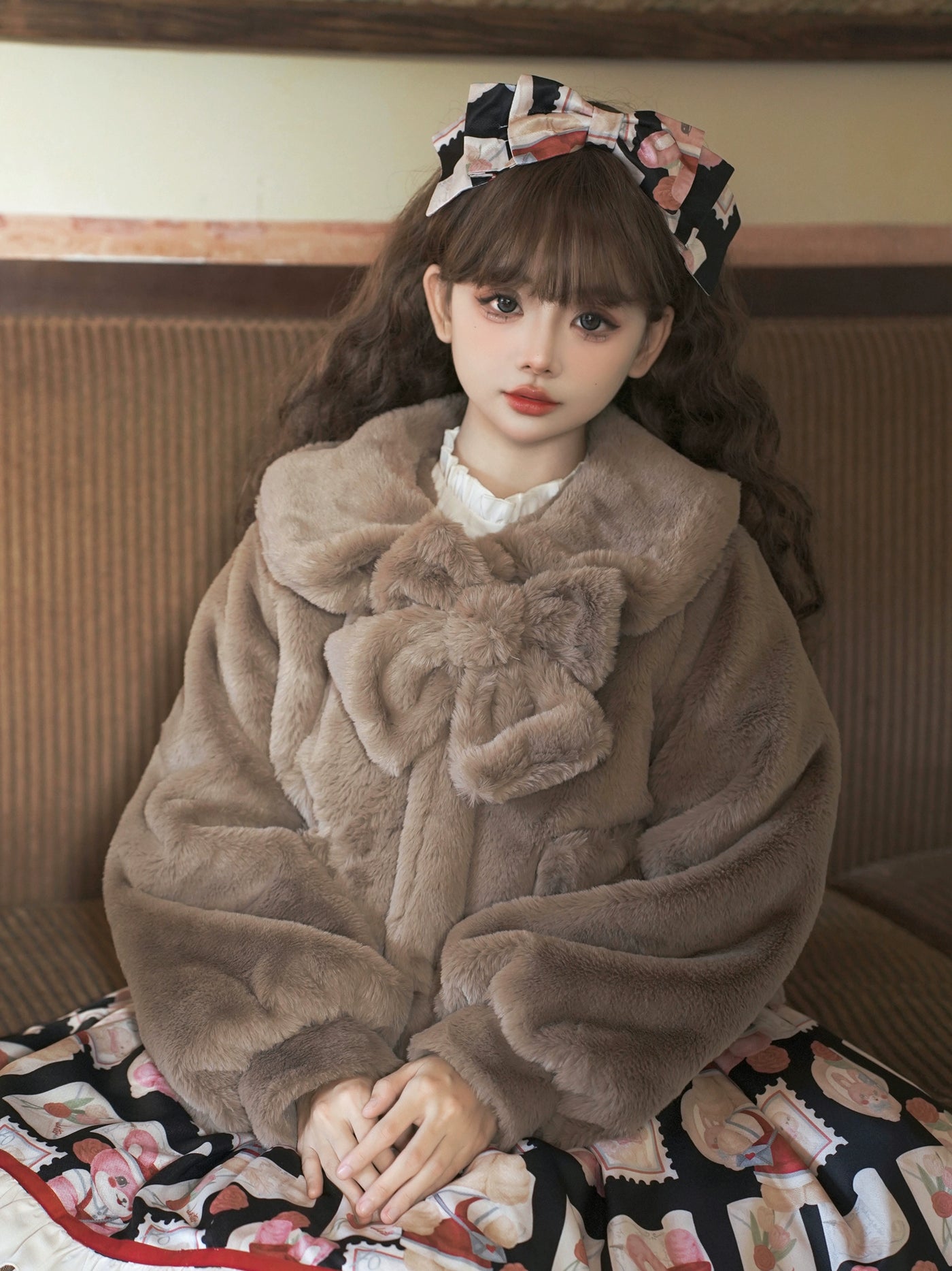 Eieyomi~Daily Lolita Coat Imitation Rabbit Hair Short Winter Coat S Mocha 
