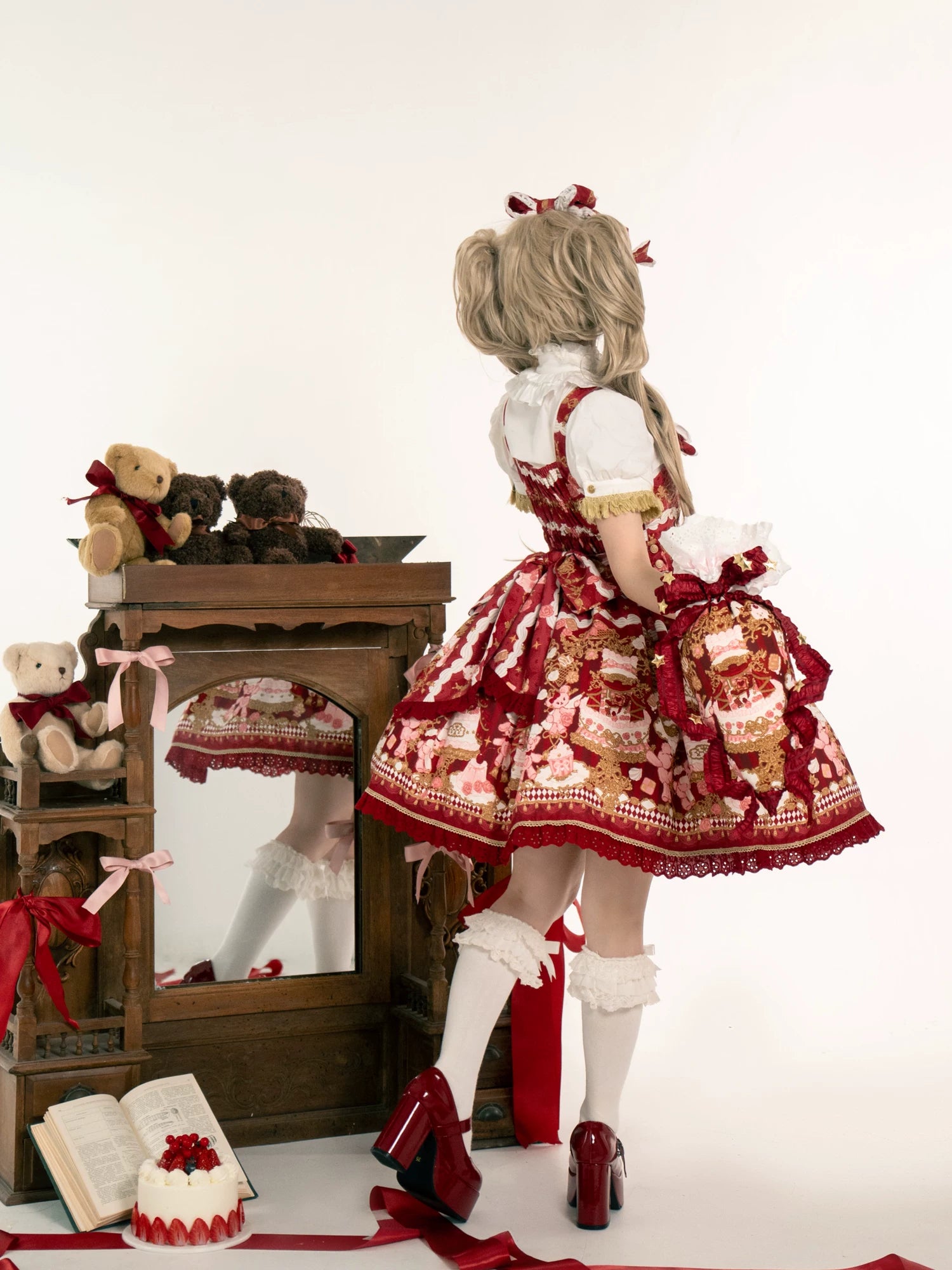 Sugar Festivaly - Kawaii Lolita JSK Dress, Cake & Bear Print 44540:811798