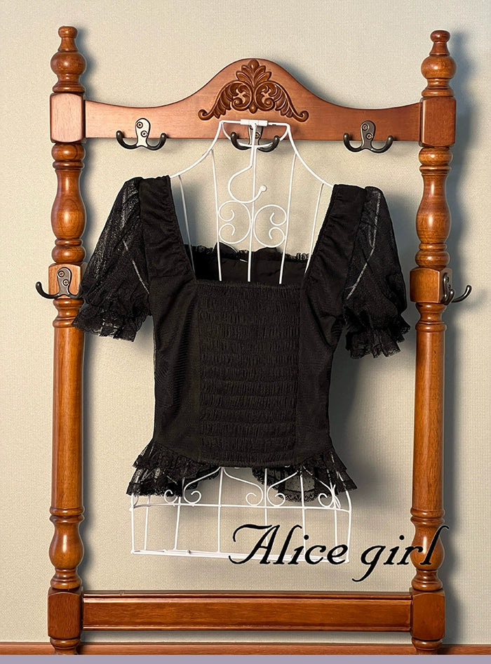 Alice girl~Yesterday Morning Mist~Classic Lolita Shirt Polka Dots Tulle Short Sleeve Blouse 41780:715110