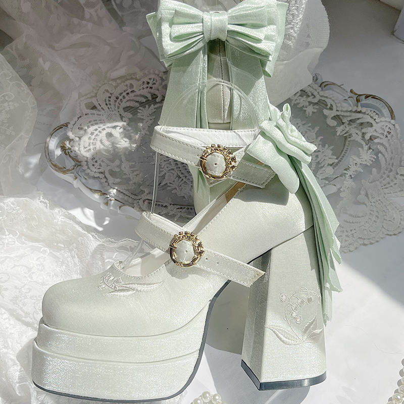 Dreamland~Floating Dream Lily~Elegant Lolita High Heel Shoes Butterfly Knot Shoes 34 Light green 