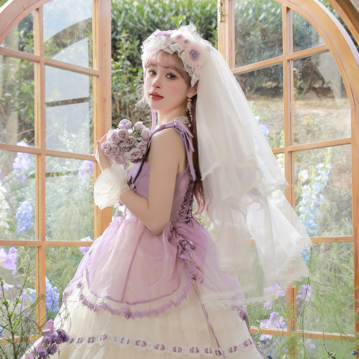 Mademoiselle Pearl~Silk Ballet~Wedding Lolita Veil Accessories Set Veil (Purple)  