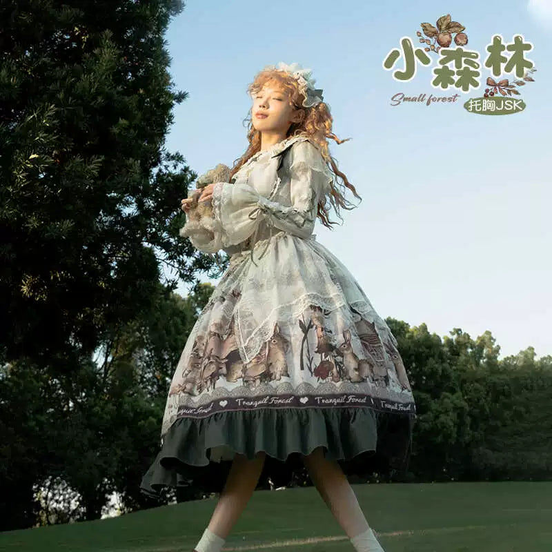 Spireme Cat~Small Forest~Classic Lolita JSK Dress Chest Support Printing Dress   