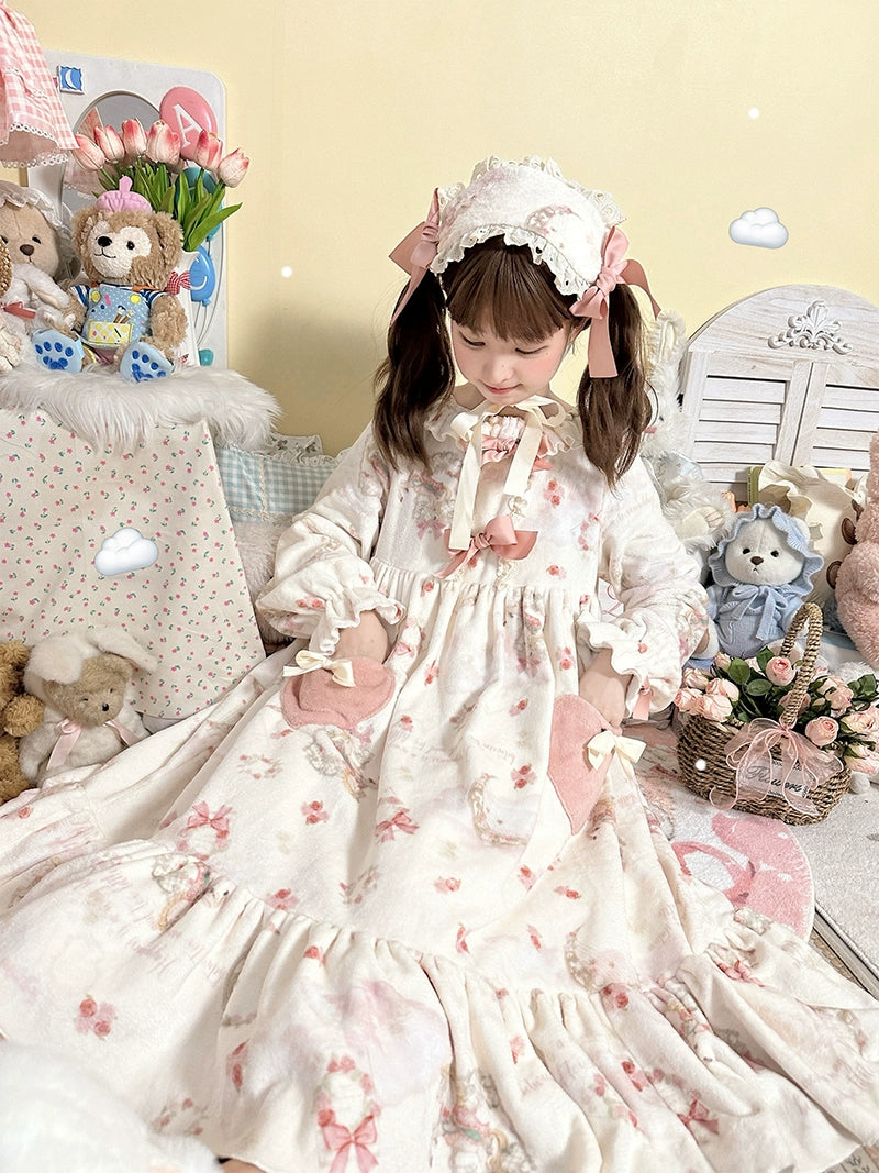 Baduoni~Starry With Moon~Winter Sweet Lolita Nightgown Dress Flannel Dree with Pants