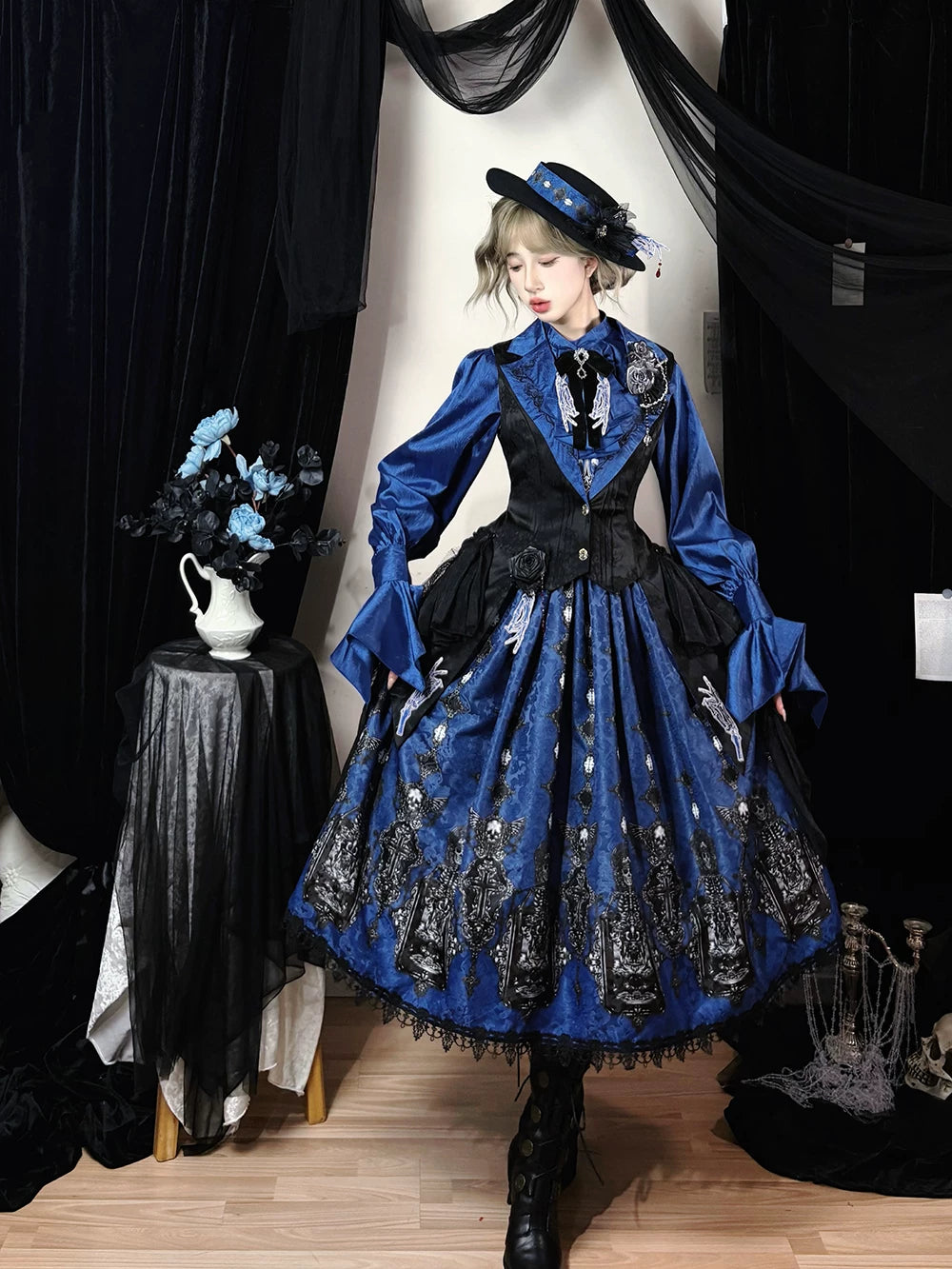 Moonnight Return - Gothic Lolita JSK Dress, Skeleton & Cross Print 44638:816230