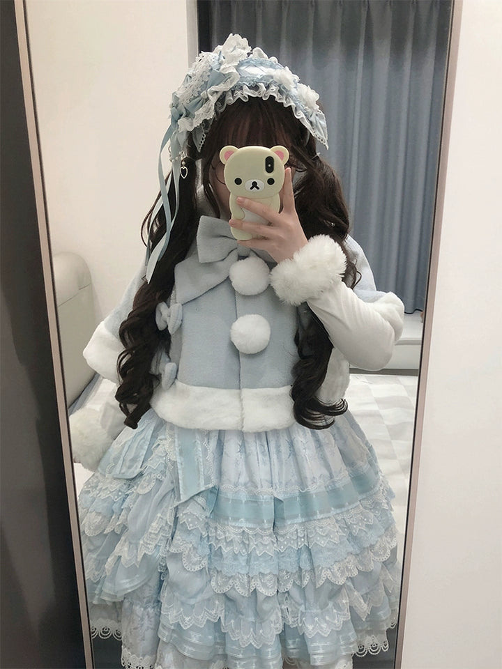 ZhiJinYuan~Kawaii Lolita Cape Winter Lolita Cat Rabbit Ear Coat