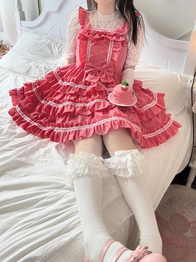 Sugar Girl~Sweet Lolita JSK Dress Summer Straps Dress Free size Rose red short JSK 