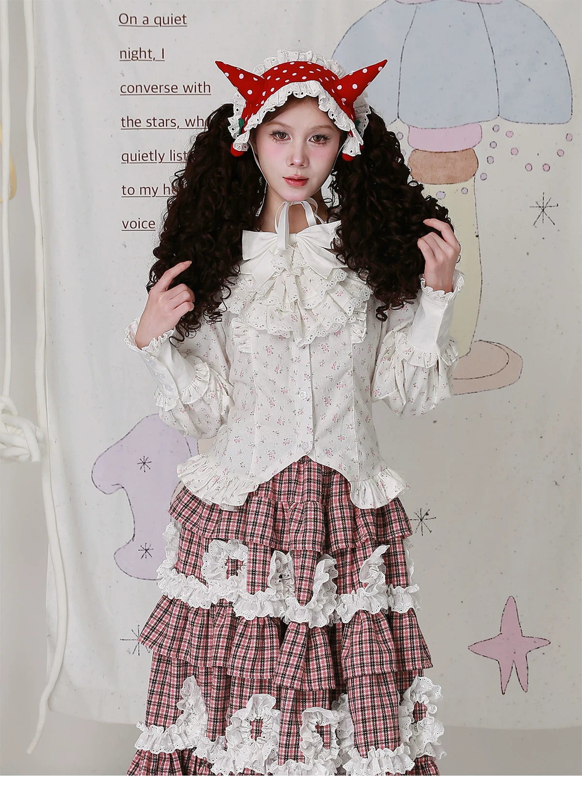 Old School Lolita Cotton Shirt, Floral Print 44517:812206
