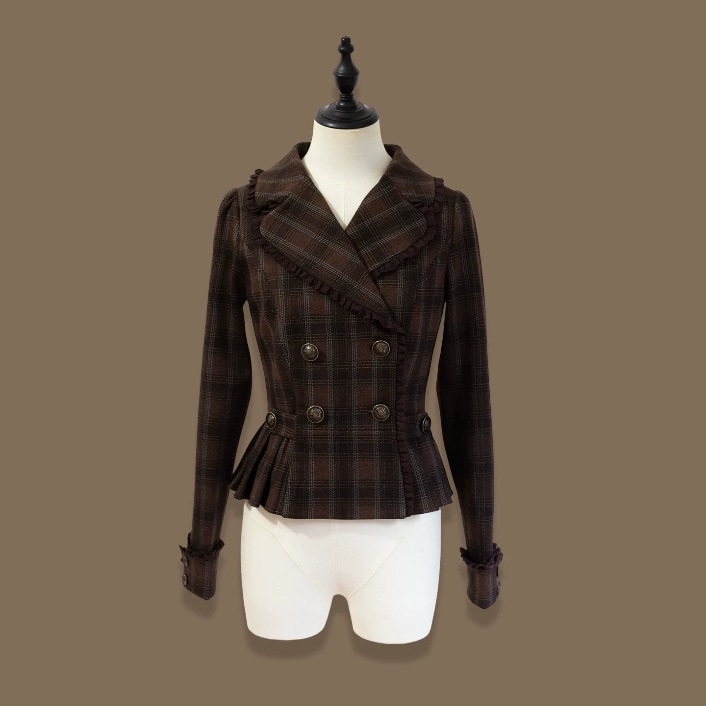 Filled Chocolate - Winter Classic Lolita Plaid Coat Set, Detachable Plush Collar (L M S XL XS) 45900:867133