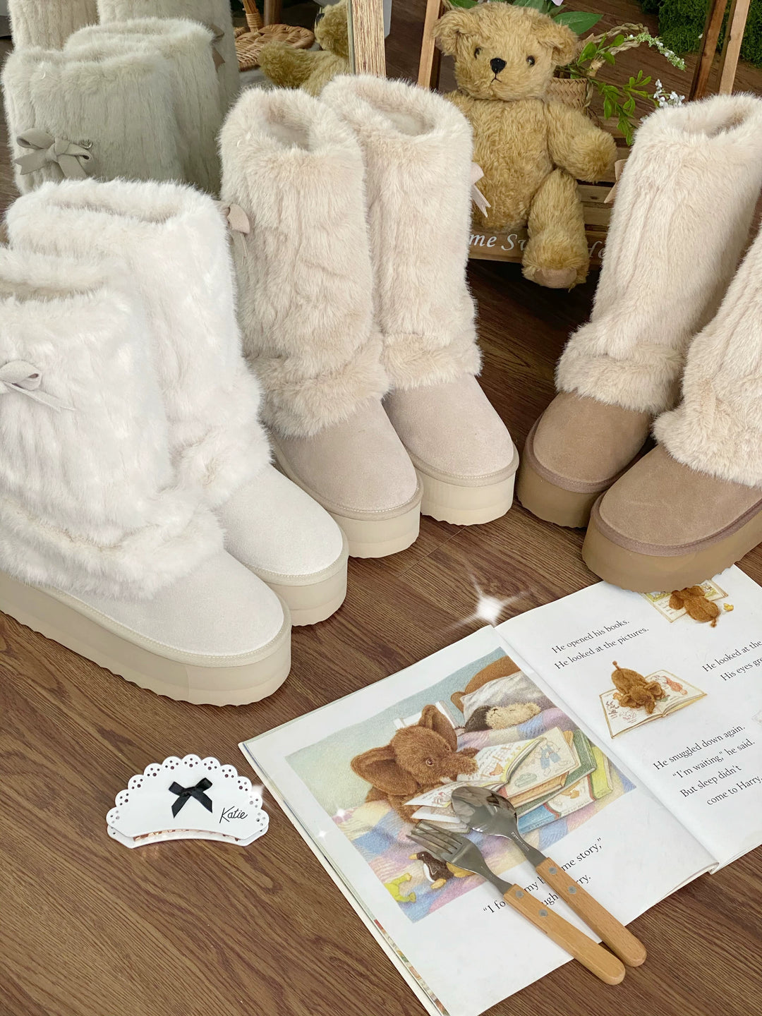 Pure Tea For Dream~Winter Love Song~Winter Lolita Mid-Calf Boots Plush Snow Boots Thick Sole 41190:708132