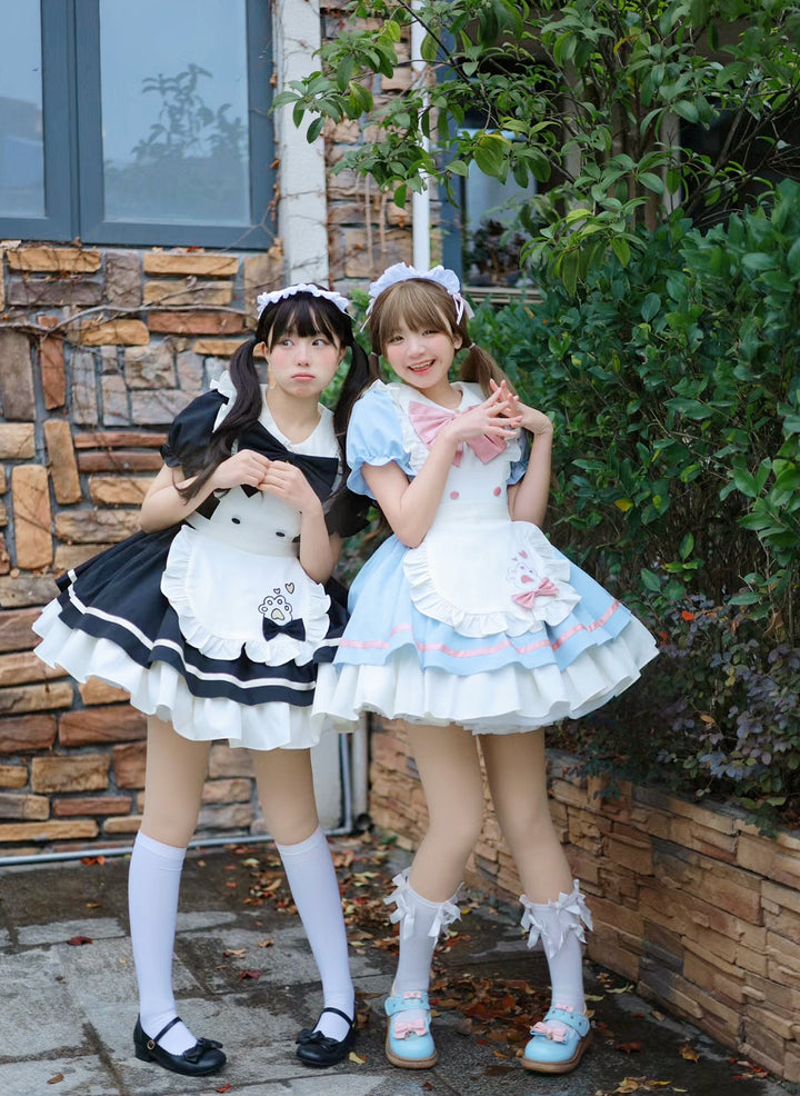 Qianmu~Cat Cafe~Maid Lolita OP dress with Detachable Bow and Apron 42405:740574