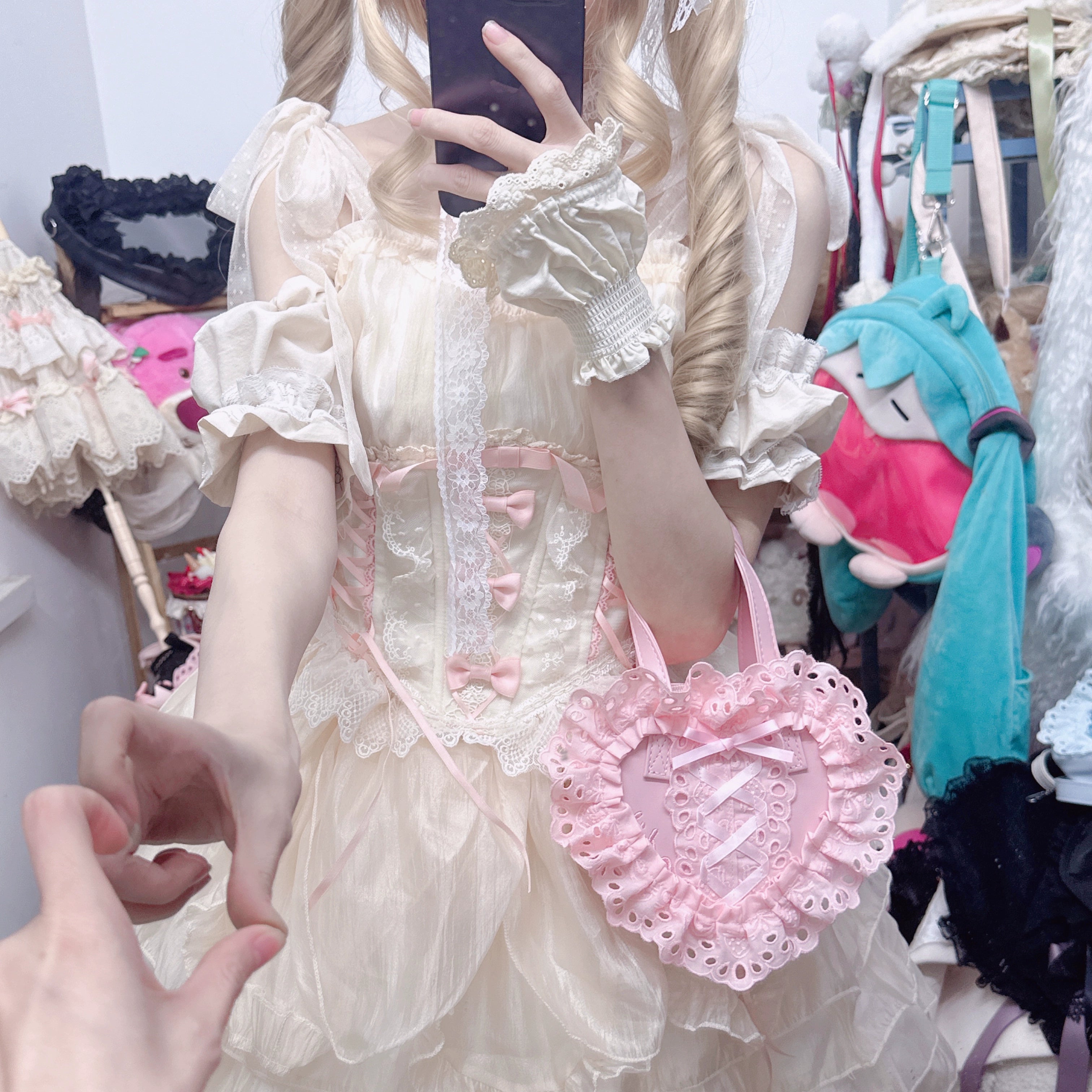 Chestnut Lolita~Sweet Lolita Bag Heart-shaped Lace Bag Multicolors 36106:523320