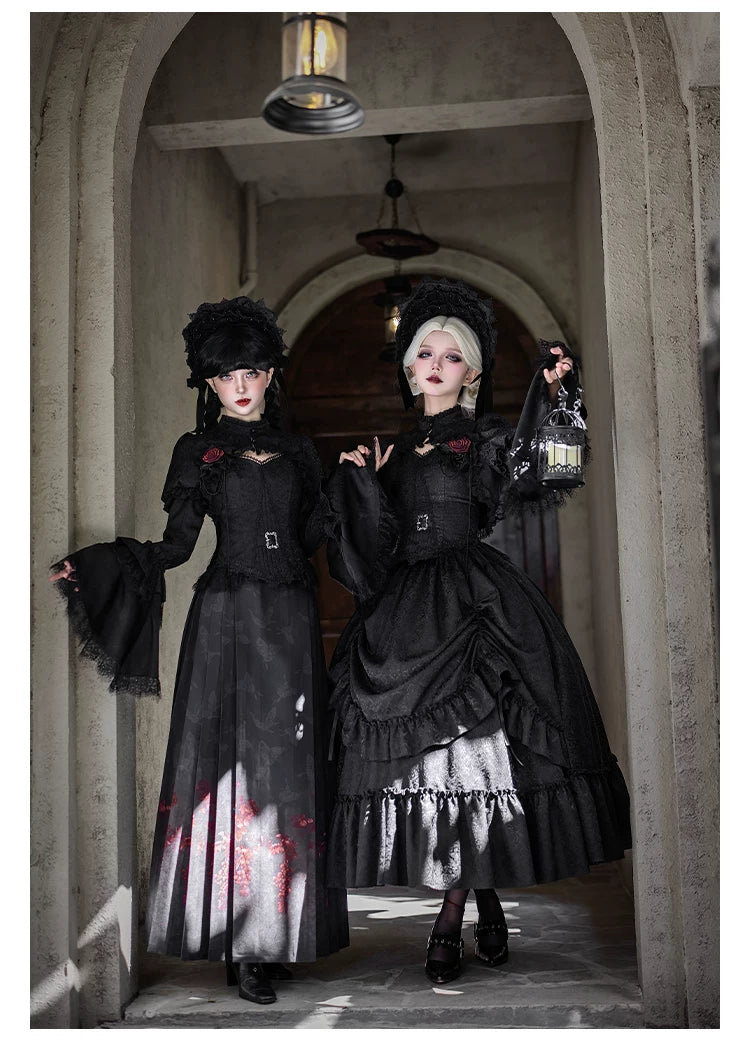 Under the Hanging Moon - Black Gothic Lolita SK Set, Modified Mamian Skirt