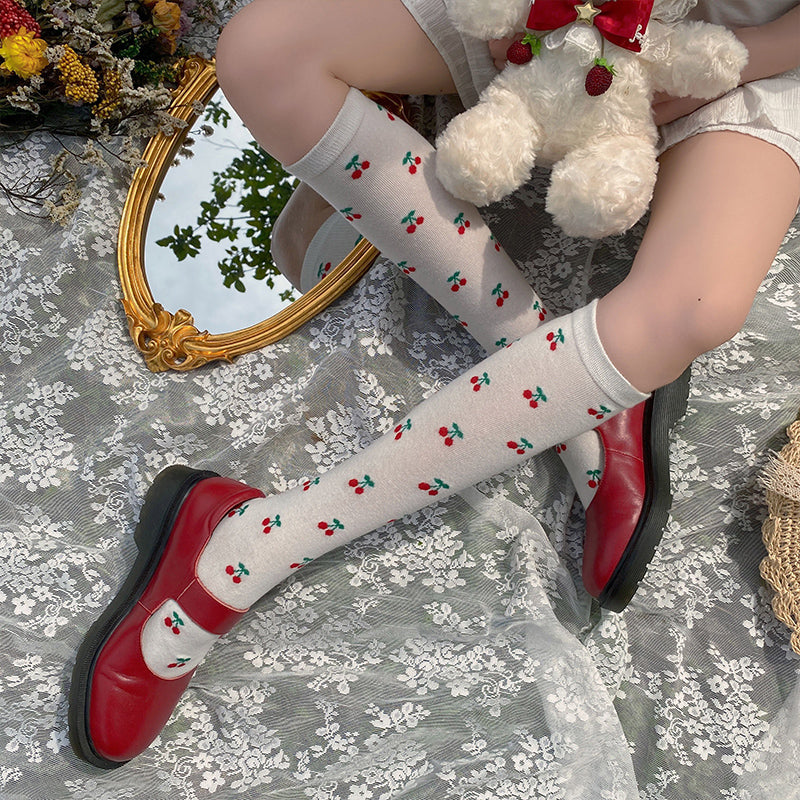 WAGUIR~Japanese Cute Cherry Cotton Printed Lolita Socks   