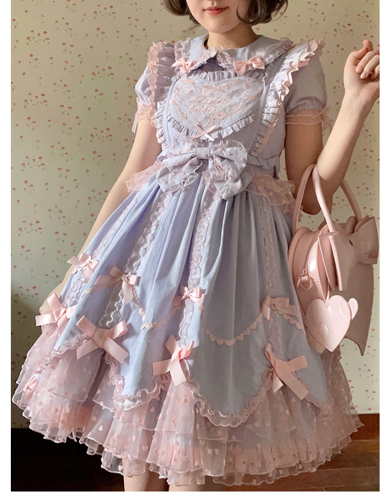 (BFM)The Seventh Doll~Sweet Diary SP~Vintage Lolita Jumper Dress Petal-like Hem JSK Headdress Set   