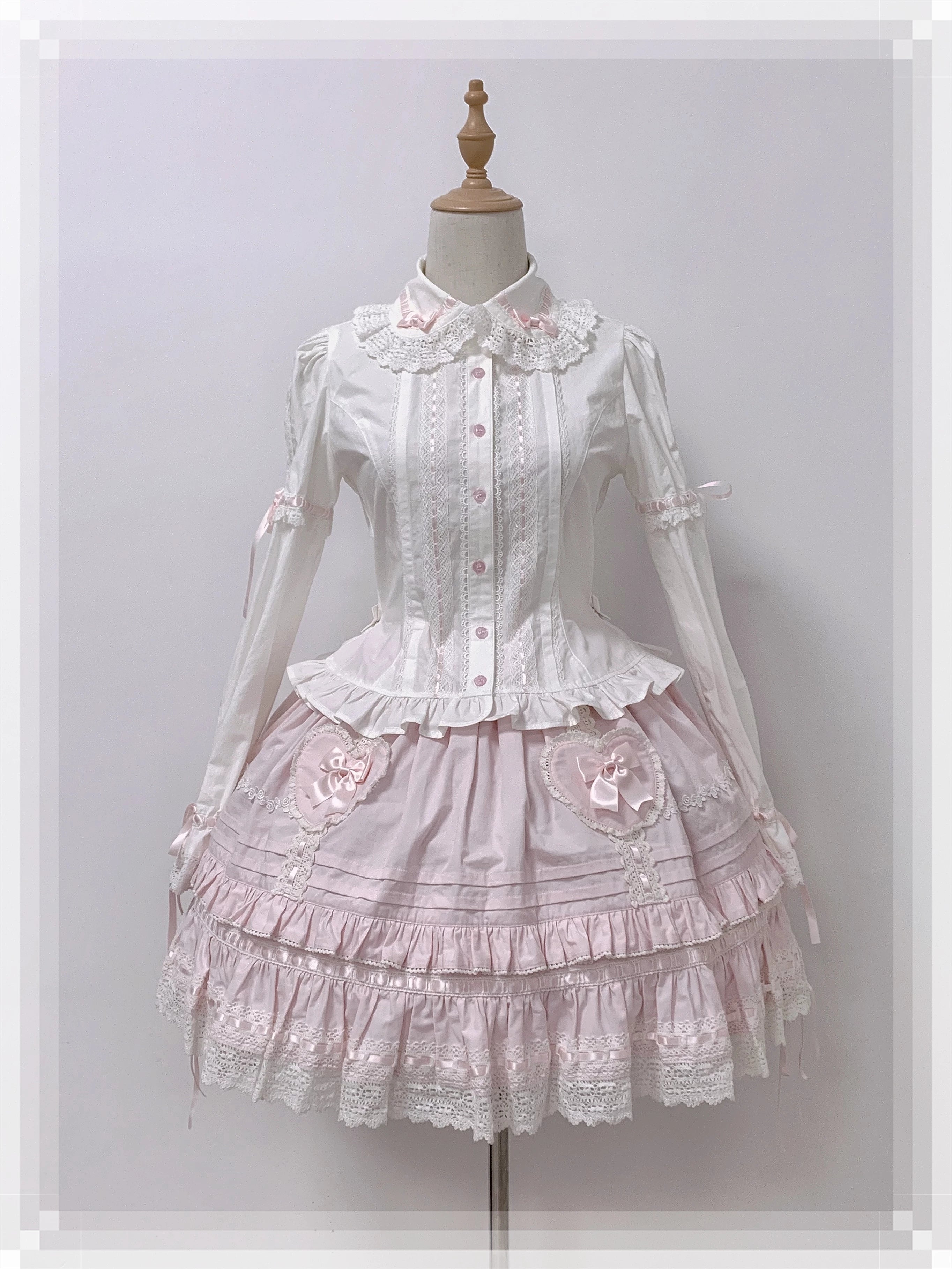 Bunny's Wish - Old School Lolita Coat, Flounce Hem Skirt Pink Skirt XS