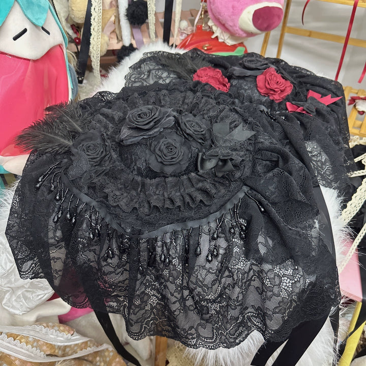 Chestnut Lolita~Gothic Lolita Hat Widow Hat Black Headdress   