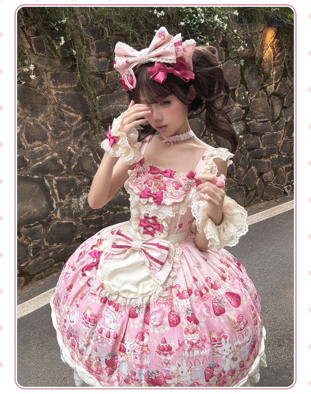Bavarois Dessert Bunny - Sweet Lolita Strawberry Print JSK Dress 45546:855030