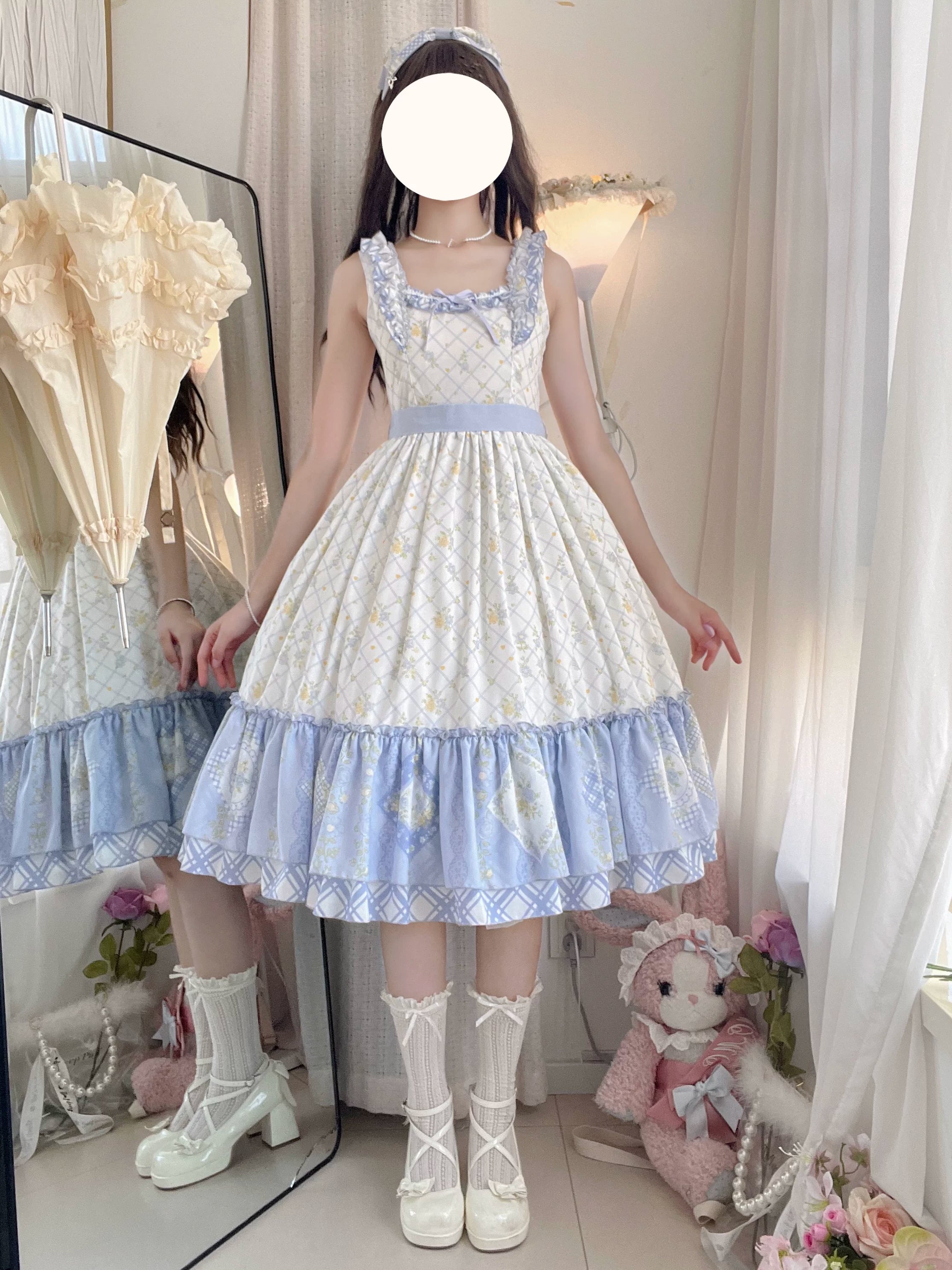 Patchwork Garden 2.0 - Classic Lolita Floral Print JSK Dress, Side Pockets