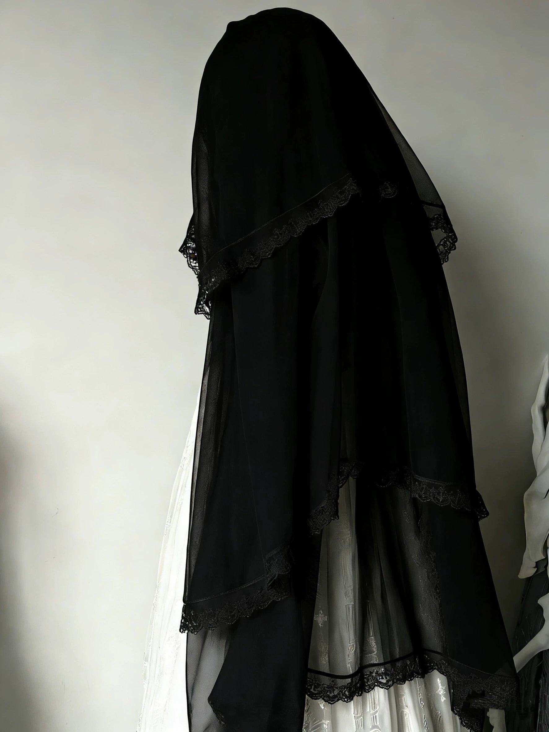Genesis and Armageddon - Gothic Lolita Accessory, Skeleton Hand Decoration Black - Three-Tier Long Veil One Size