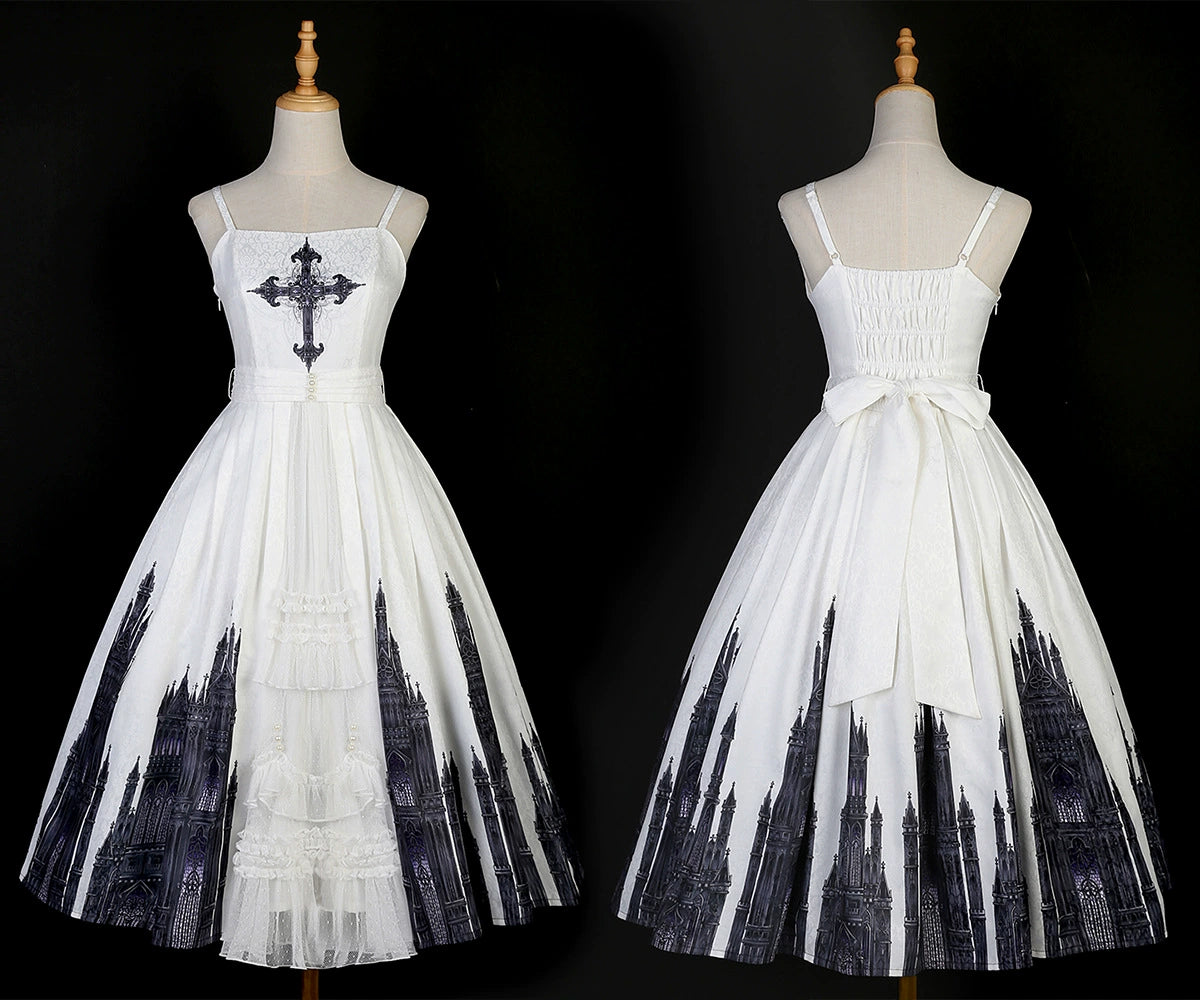 Cornfield Lolita~Silent Church~Gothic Lolita JSK Front Open Printed Dress and Thin Cardigan Set 36966:542002