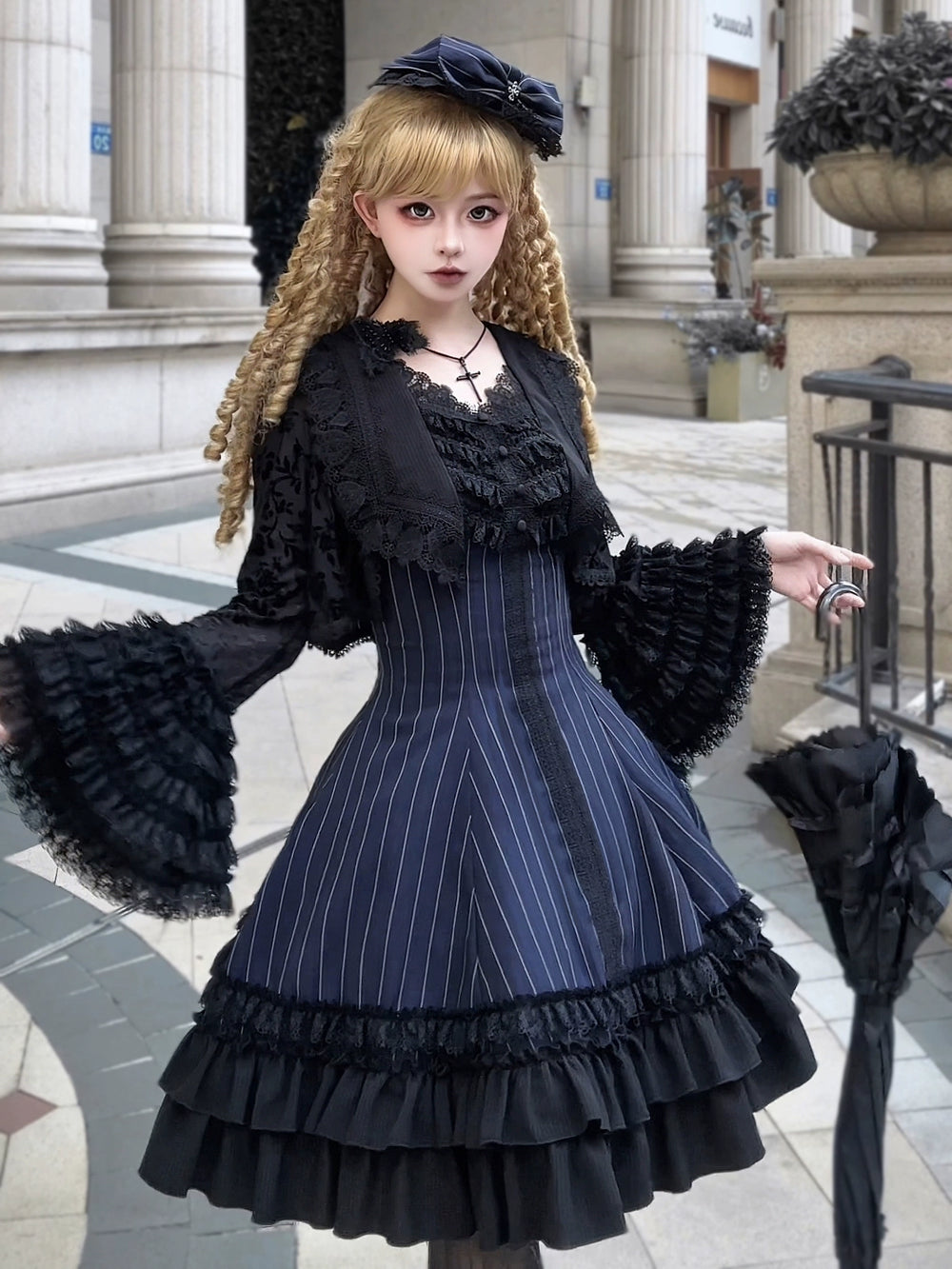 MILU ORIG - Six-Panel Gothic Lolita JSK Dress, Tiered Ruffles 43424:776182